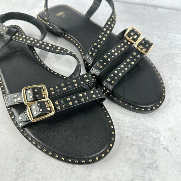 Zara Studded Women's 38 EU / 7.5 Shoes Black Sandals Straps - Picture 5 of 7